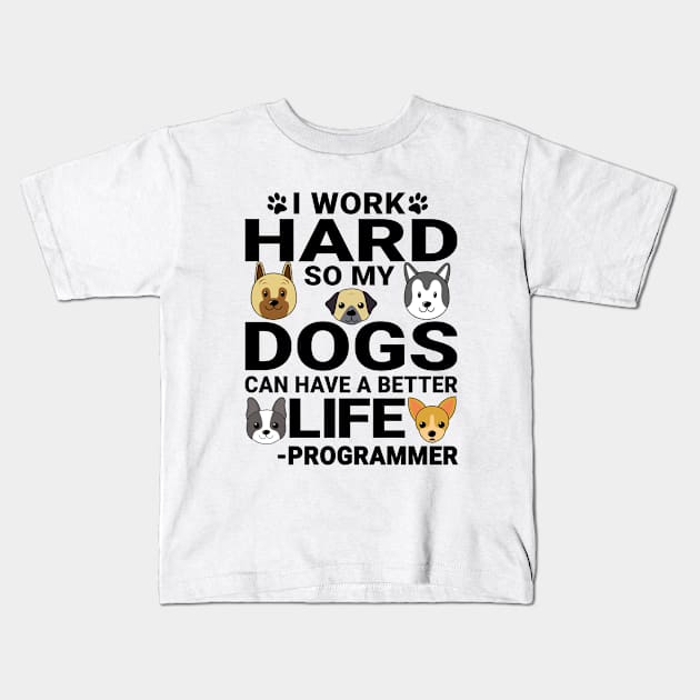 Programmer Dog Love Quotes Work Hard Dogs Lover Kids T-Shirt by jeric020290